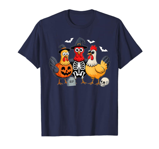 Halloween Chicken Witch Skeleton Pumpkin Men Women Farmer T-Shirt