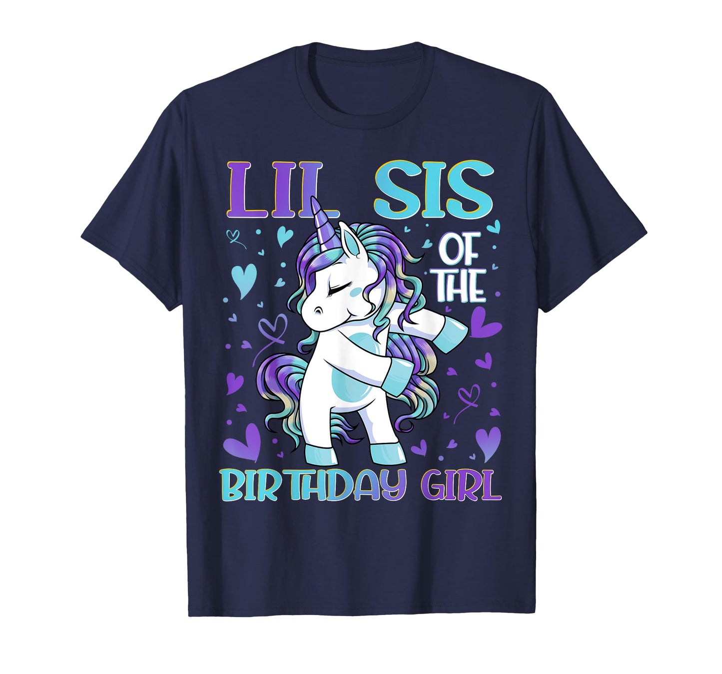 Lil Sis of the Birthday Girl Flossing Unicorn Little Sister T-Shirt