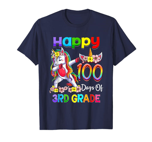 Dabbing Unicorn 100th Day Of School 3rd Grade Girls Teacher T-Shirt