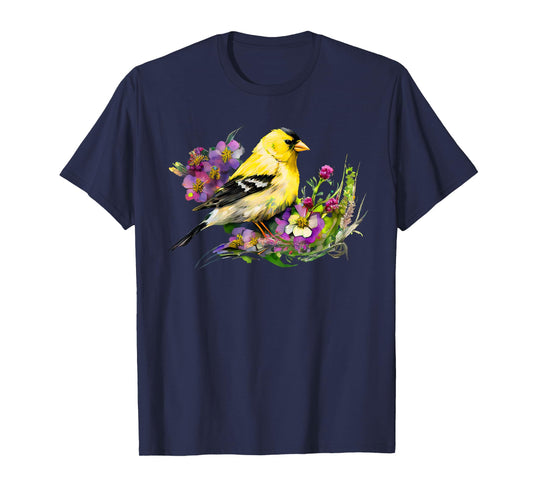 American Goldfinch Wild Backyard Birds Flower Garden Birders T-Shirt