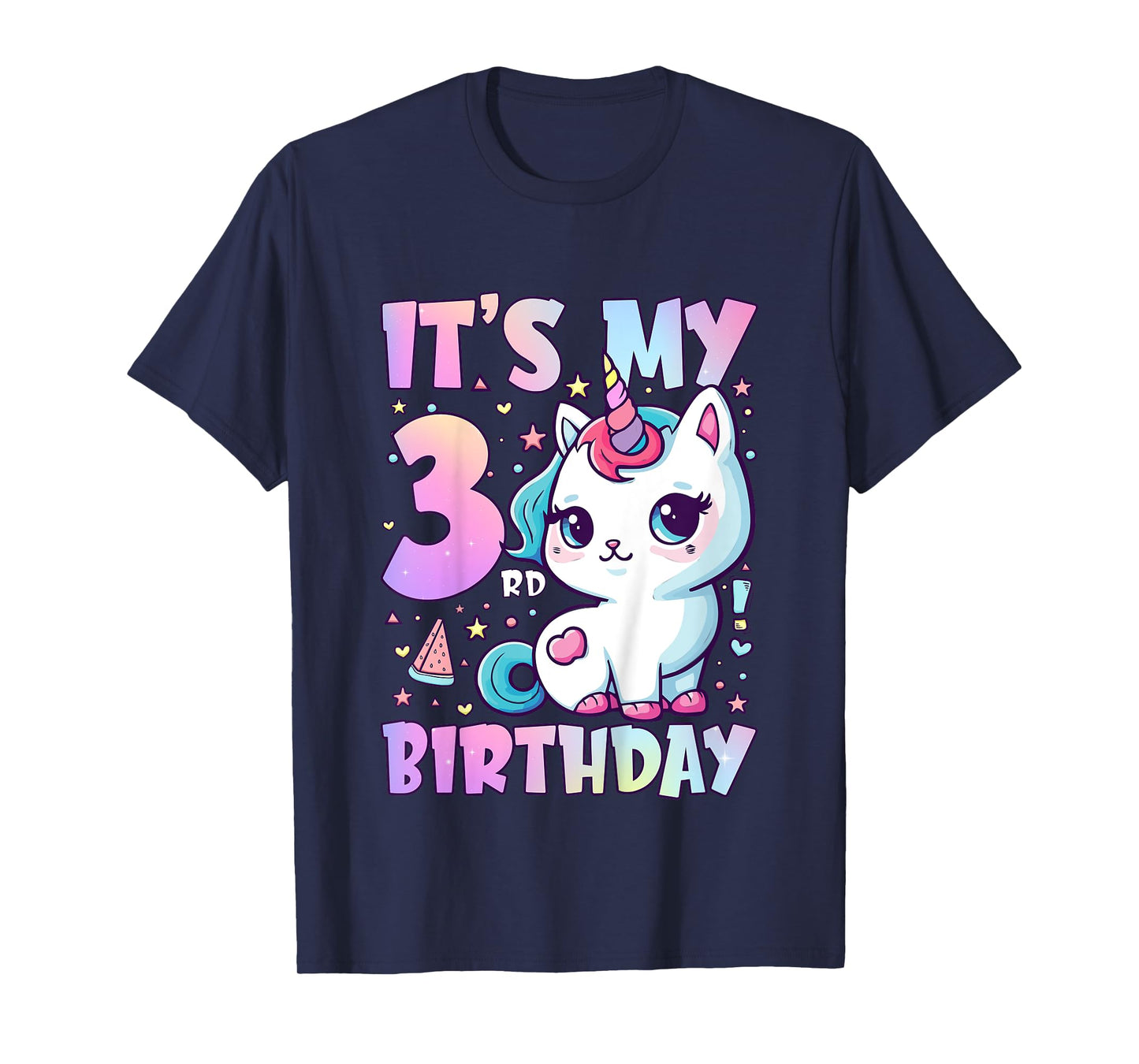 3rd Birthday Shirt Girl Three Year Old Cat Unicorn Birthday T-Shirt