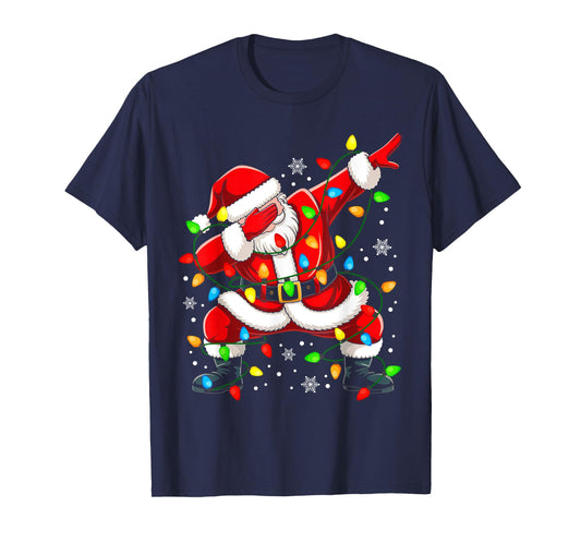 Boys Santa Shirt For Kids Toddler Funny Christmas Lights T-Shirt