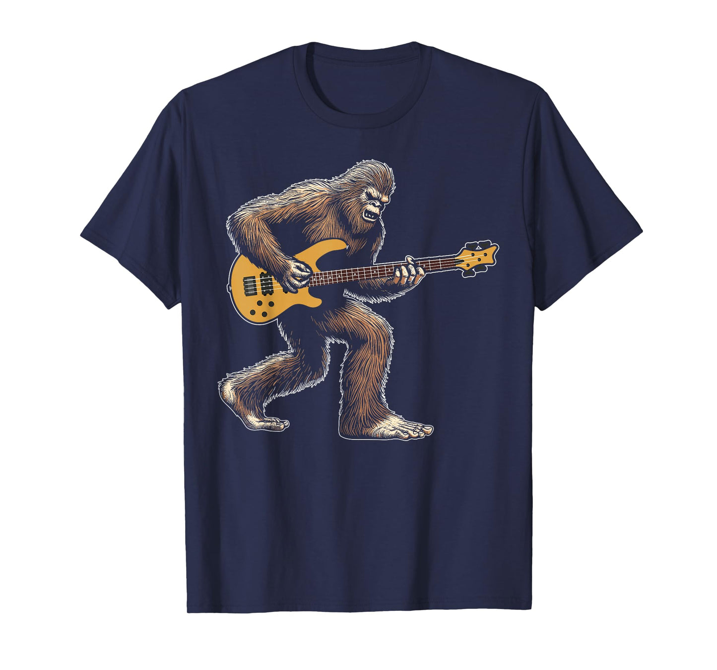 Bigfoot playing bass guitar for men women funny guitarist T-Shirt