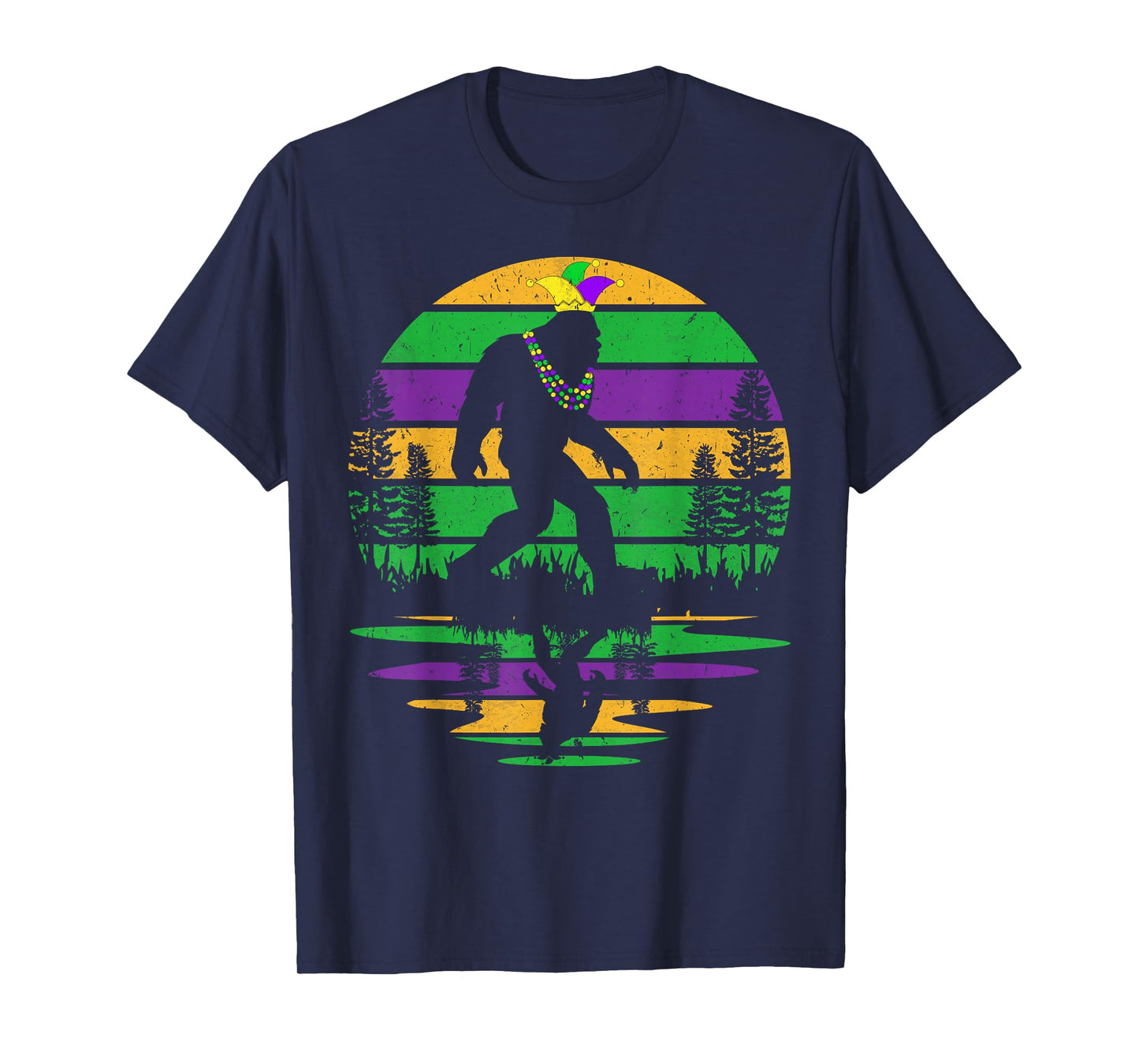 funny Mardi Gras Bigfoot boys mens kids mardi gras Sasquatch T-Shirt