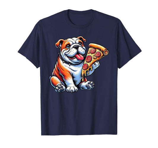 Cute English Bulldog Dog Eating Pizza T-Shirt