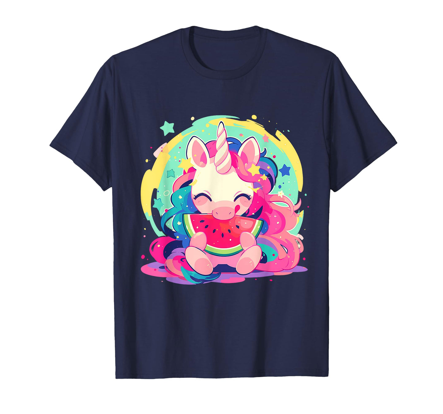 Watermelon Unicorn Colourful Artwork Motif Watermelon Fruit T-Shirt