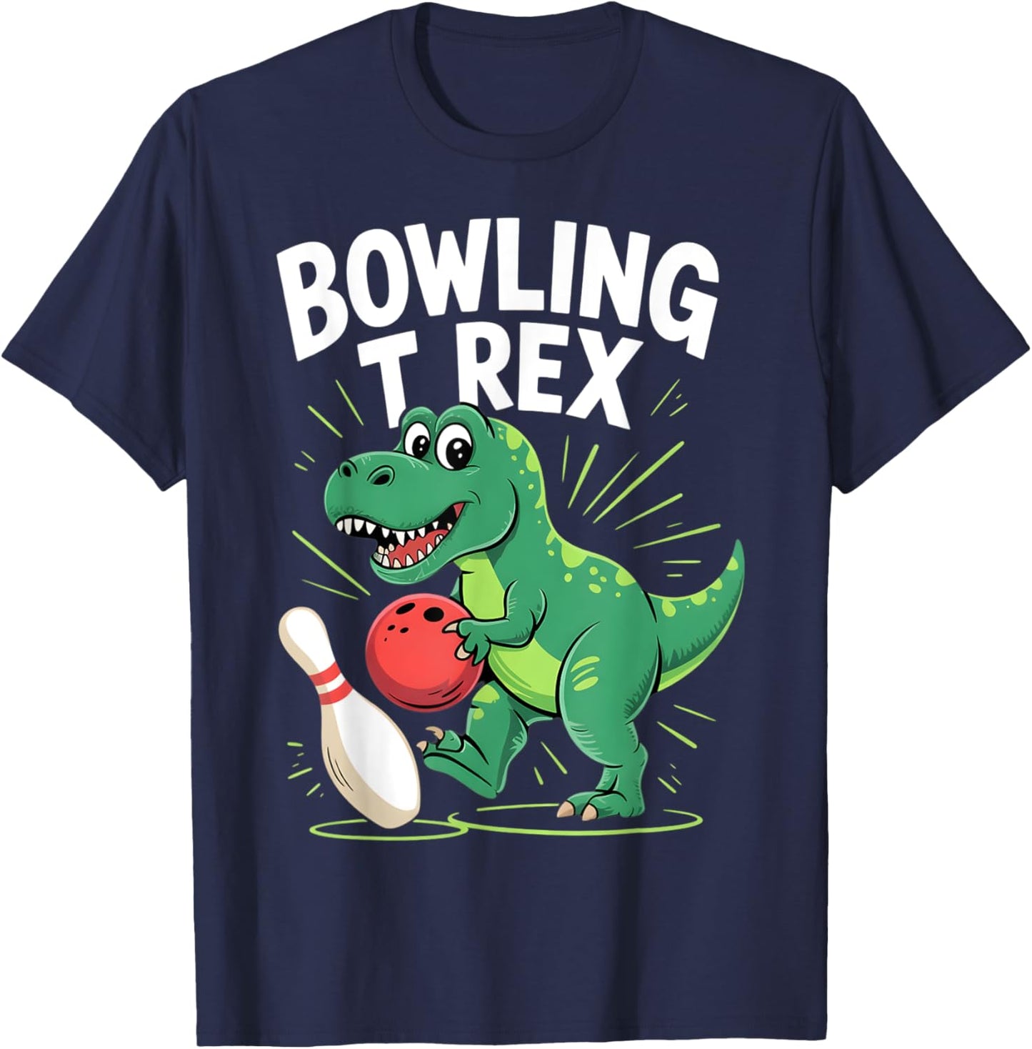 Bowling T Rex Dinosaur Bowler Funny Graphic Tee Boys Kids T-Shirt