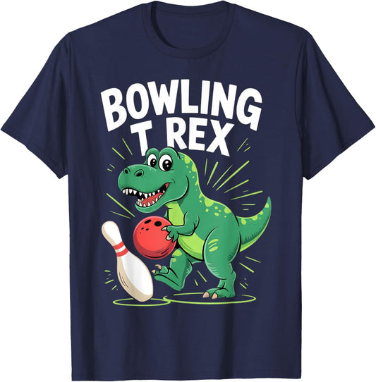 Bowling T Rex Dinosaur Bowler Funny Graphic Tee Boys Kids T-Shirt