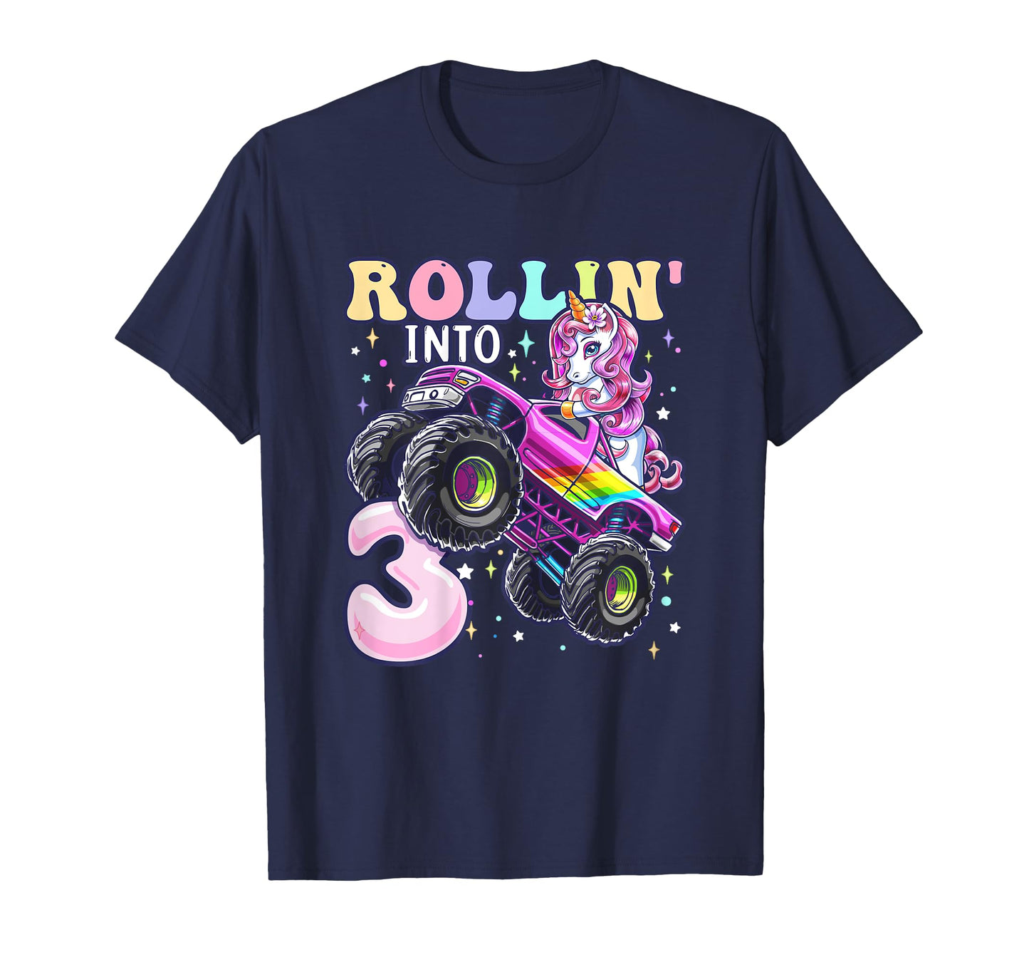 Unicorn Monster Truck 3rd Birthday 3 Year Old Girls Party T-Shirt