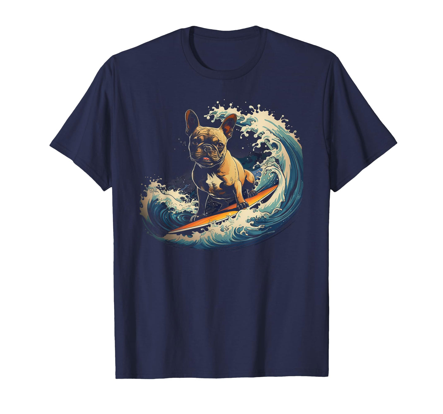French Bulldog Surfing Funny T-Shirt for Men Women Kids
