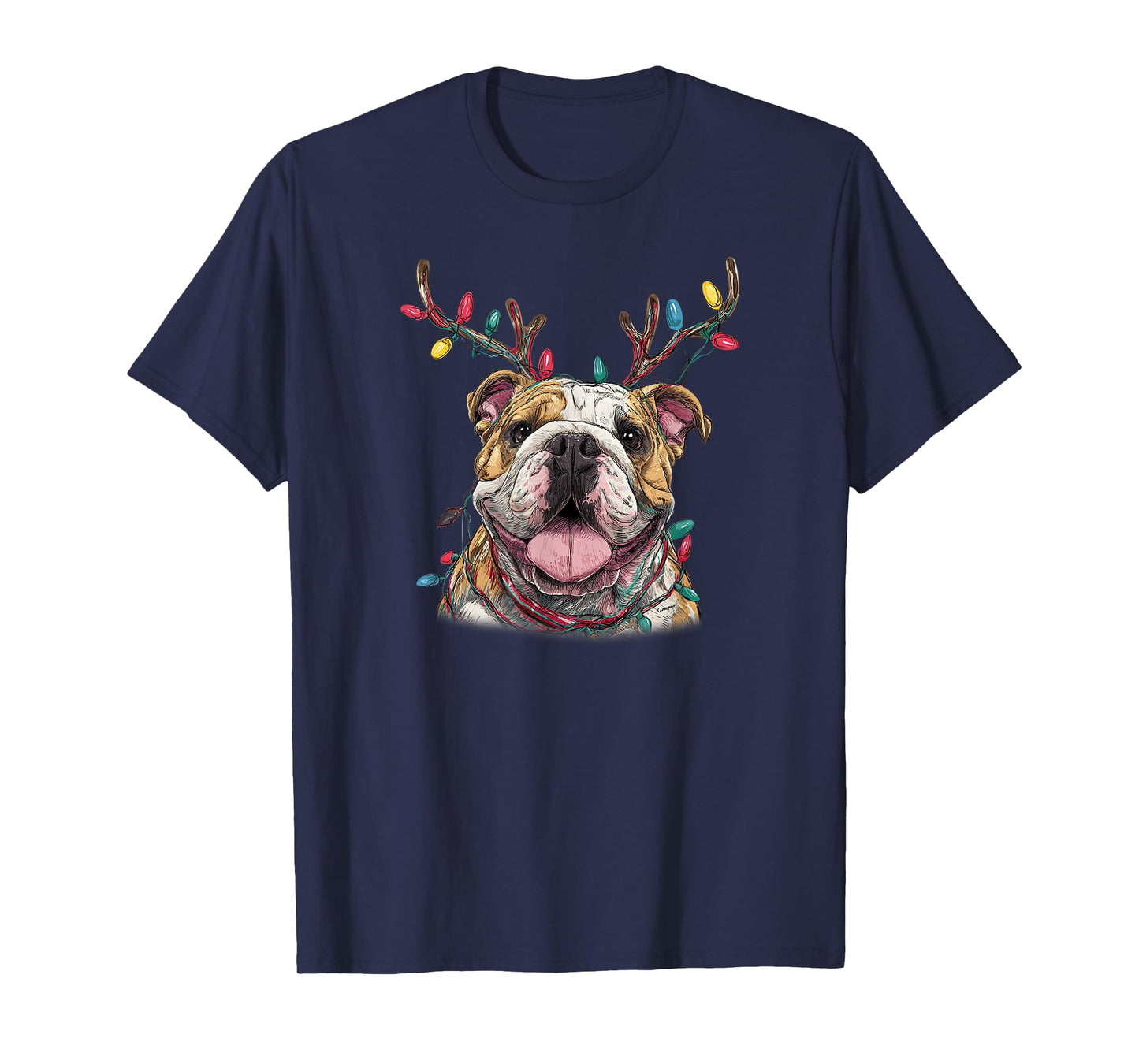 Santa English Bulldog Reindeer Light Christmas T-Shirt