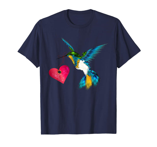 Cute Hummingbird With Heart Bird Lover Design Art Gift T-Shirt