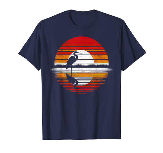 Egret Bird Sunset Retro Style Safari Vintage 70s T-Shirt