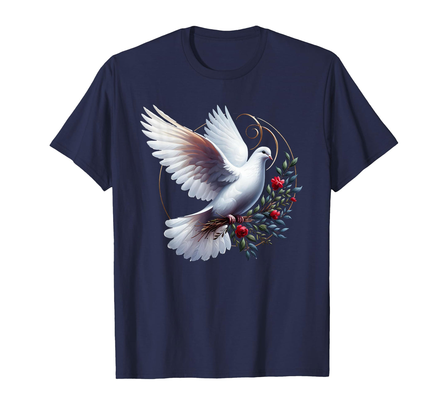 Elegant Flight of the Peaceful White Dove Bird Floral Art T-Shirt