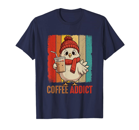 Funny Joke Coffee Lover Chicken Drinking Coffee Farmer T-Shirt
