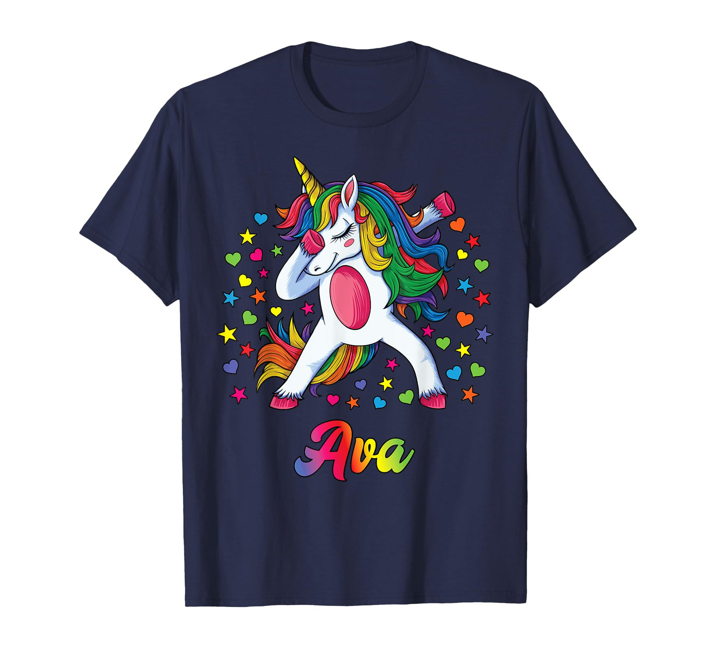Ava Dabbing Unicorn Rainbow Personalized Name Custom T-Shirt