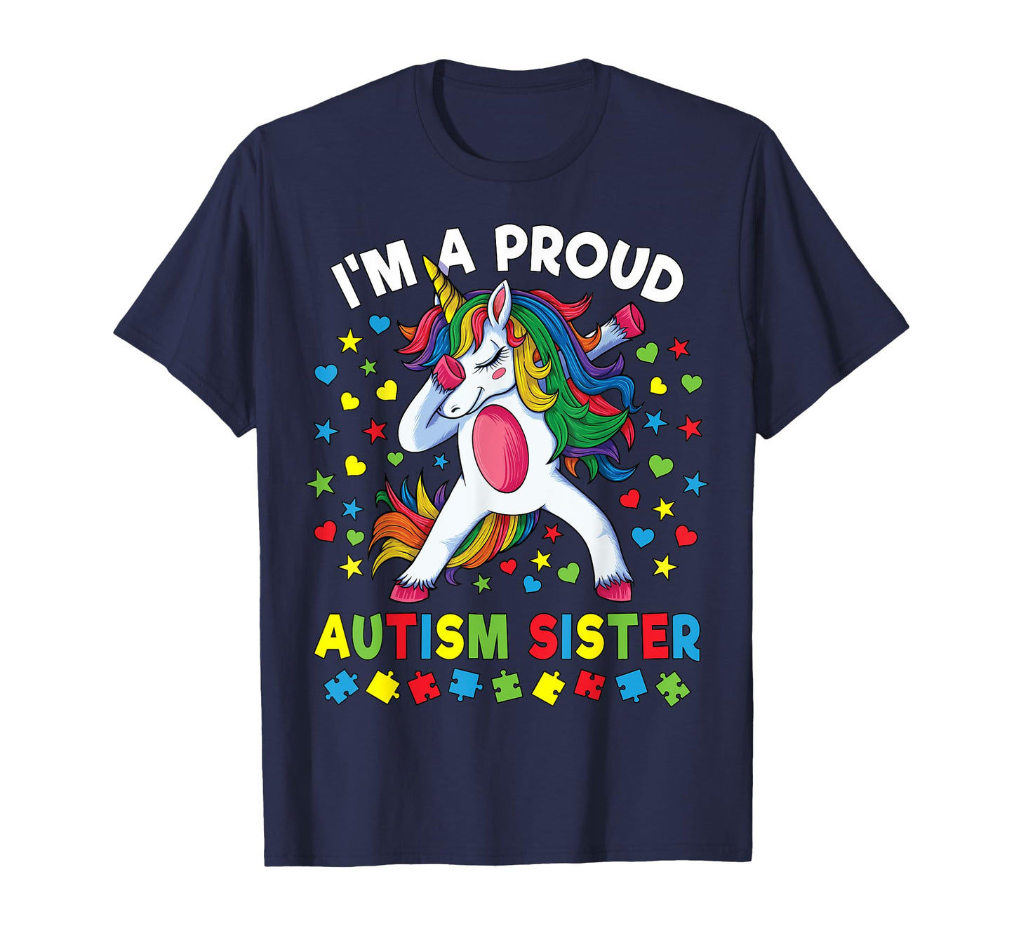 Autism Awareness Dabbing Unicorn Girl Proud Autism Sister T-Shirt