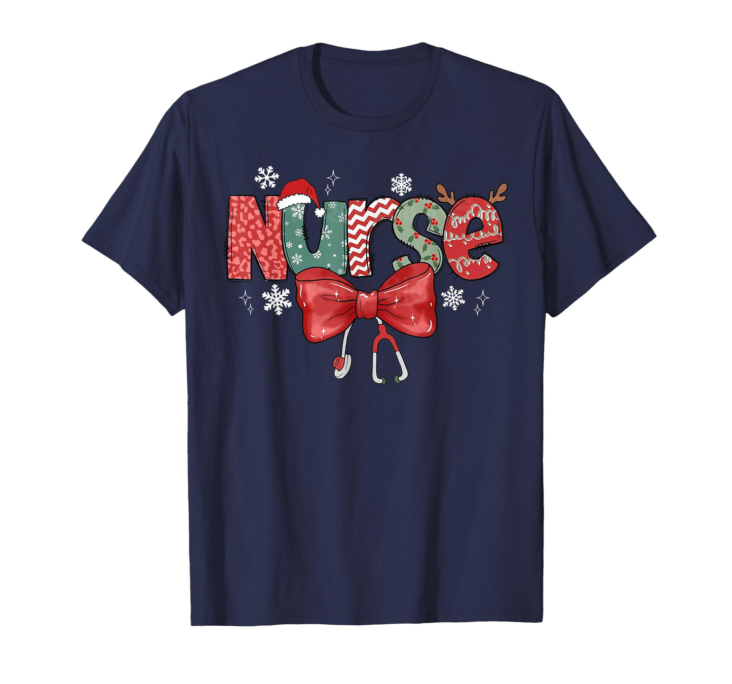 Nurse Christmas Stethoscope Coquette Bow Pajamas Holiday T-Shirt