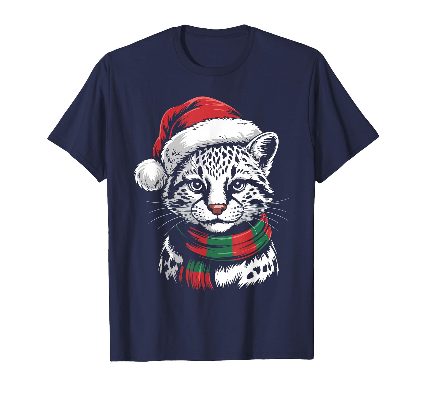 Ocelot Xmas Santa Hat Scarf Christmas Costume T-Shirt