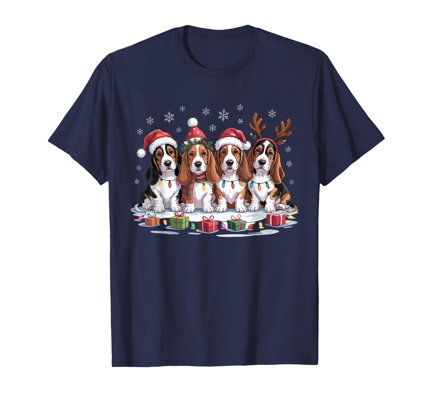 Cute Basset Hound Christmas Puppies Dog Lovers Funny Holiday T-Shirt