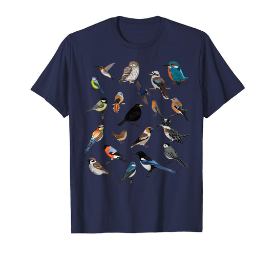 Birds Birdlover Birdwatcher Ornithologist Robin Wren Magpie T-Shirt