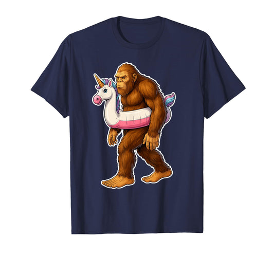 Funny Bigfoot with Unicorn Float for Boys Kids Women Men T-Shirt
