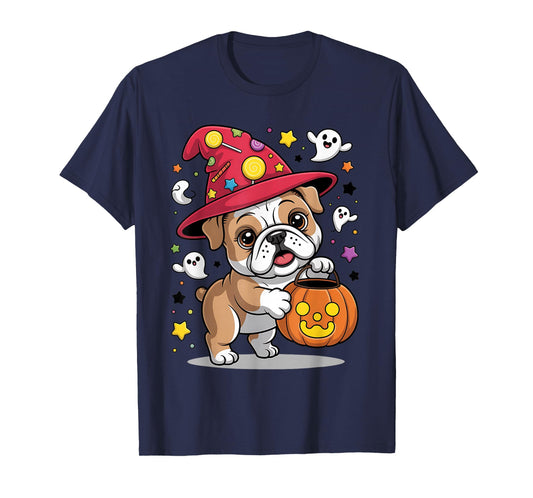 English Bulldog Pumpkin Ghost Candy Witch Halloween Costume T-Shirt