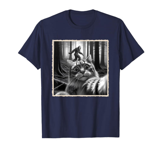 Funny Cat Selfie with Bigfoot, Sasquatch & Humor, Funny Cat T-Shirt