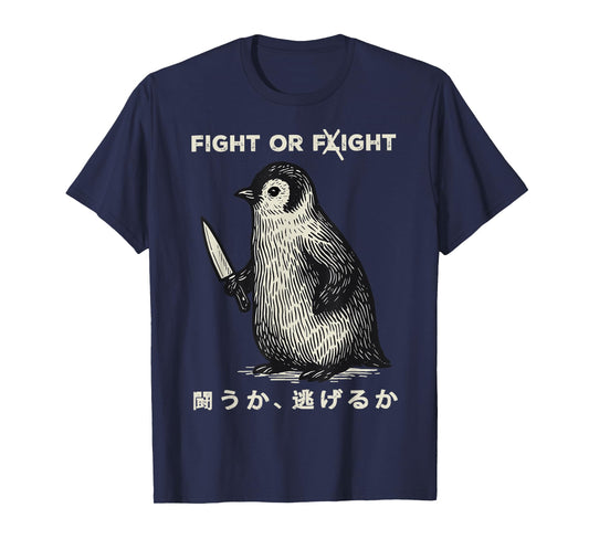 Funny Fight Or Flight Meme Penguin With Knife T-Shirt