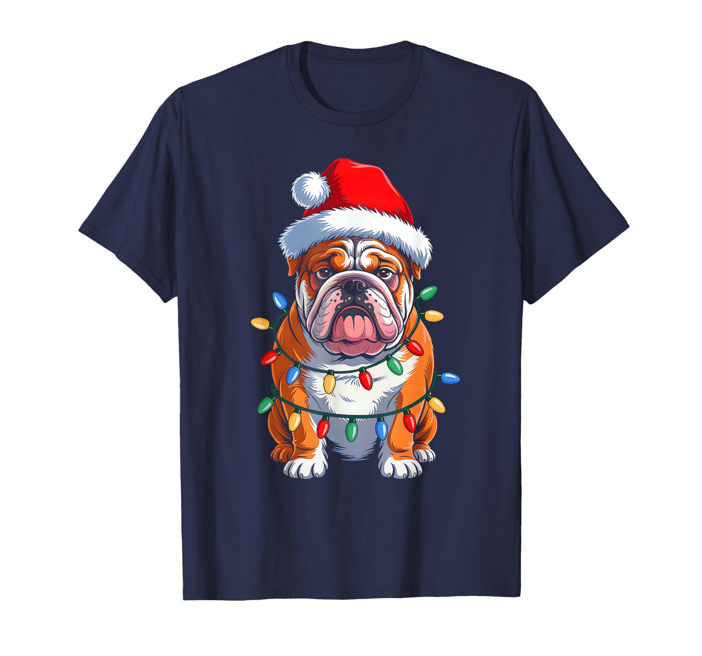 English Bulldog Dog Christmas Lights Santa Hat Xmas Pajamas T-Shirt
