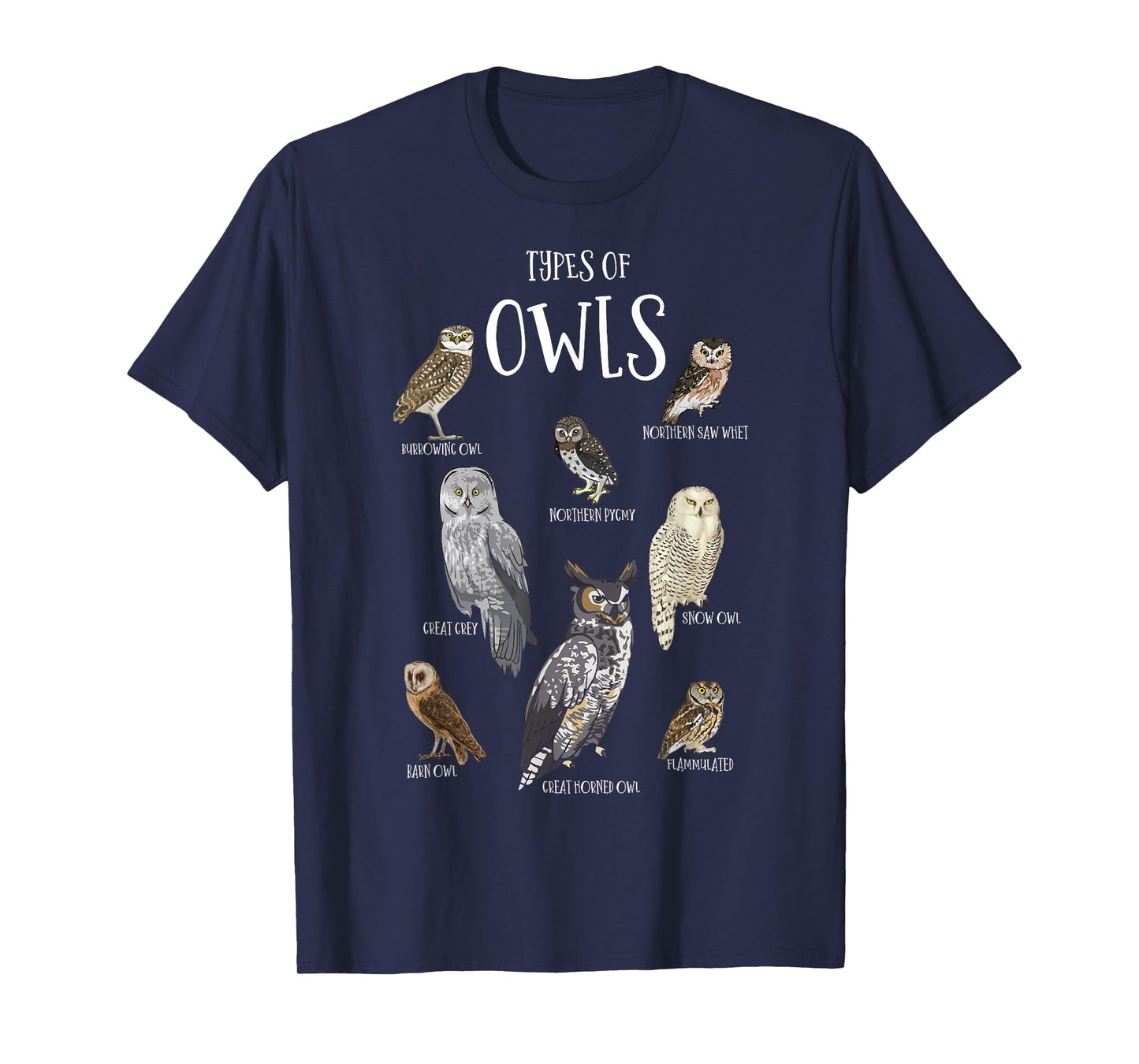 Types of Owls Shirt Educational Cute Owl Lover T-Shirt