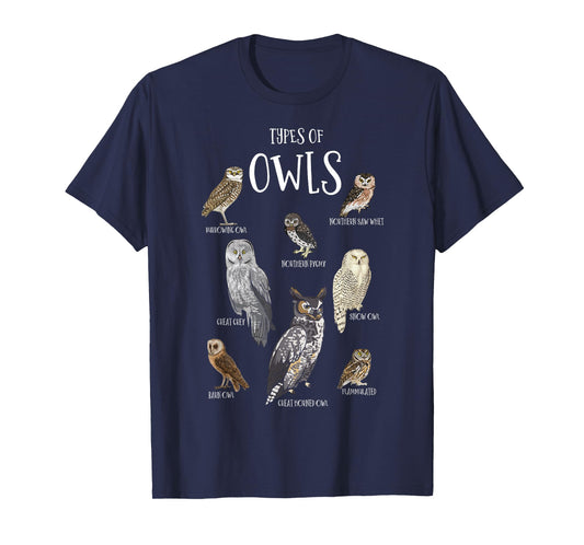 Types of Owls Shirt Educational Cute Owl Lover T-Shirt