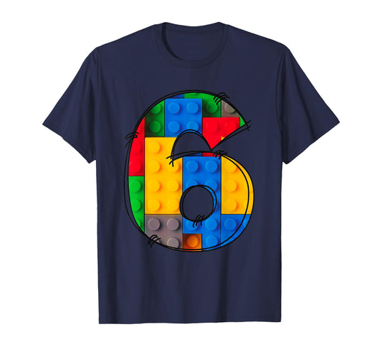 6 Year Old Blocks Building Master Builder 6th Birthday Kids T-Shirt