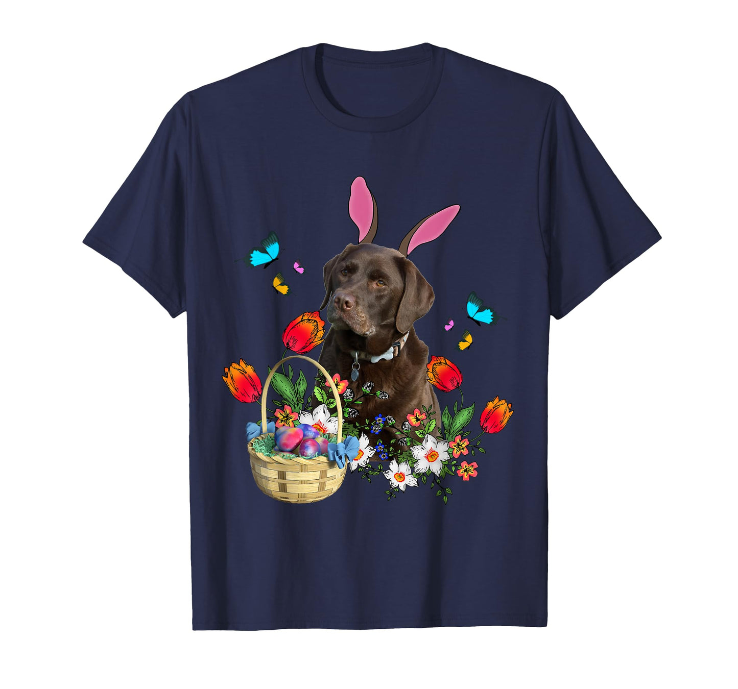Chocolate Labrador Bunny Dog With Easter Eggs Basket Spring T-Shirt for Men Women Girls Kids