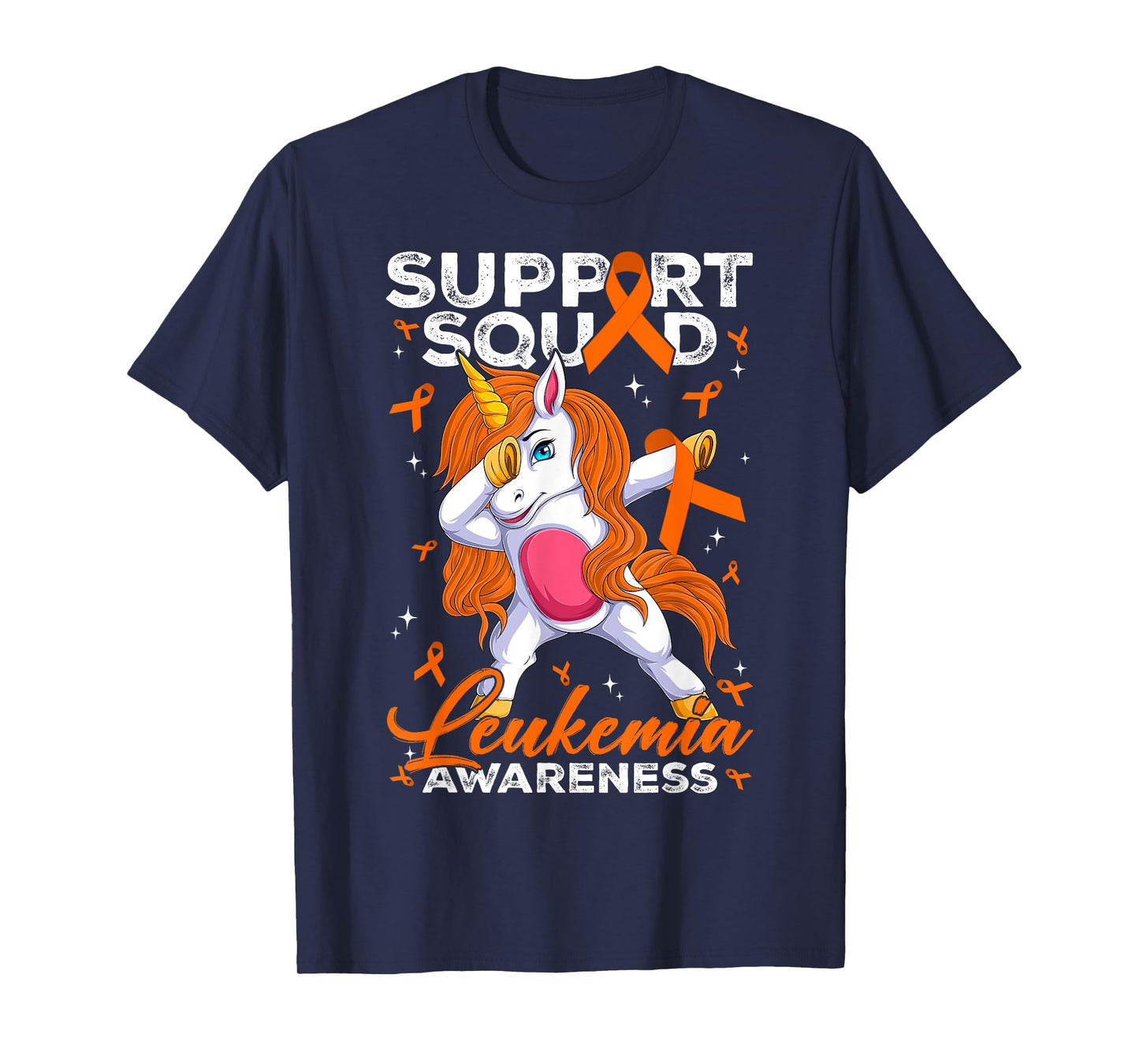 Support Squad Leukemia Awareness Unicorn With Orange Ribbon T-Shirt