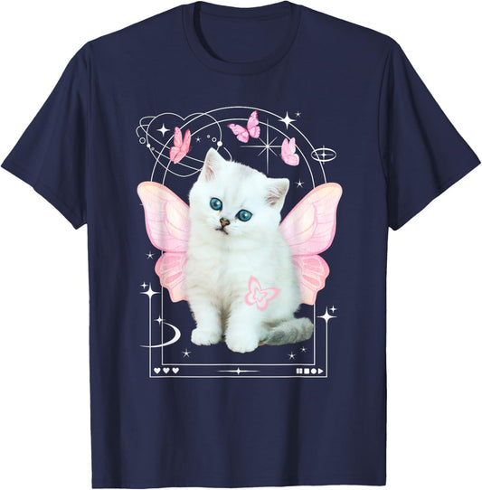 Cute y2k Aesthetic Cat Butterfly Fairy Cyber 2000s Graphic T-Shirt