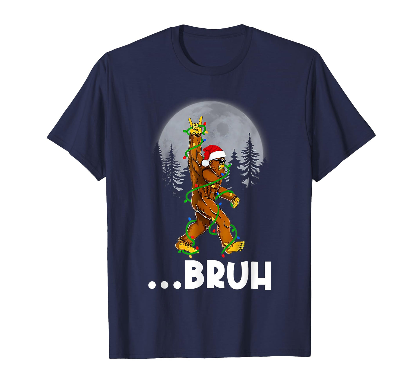 Bruh Bigfoot Christmas Shirt Christmas Tree Xmas Sasquatch T-Shirt