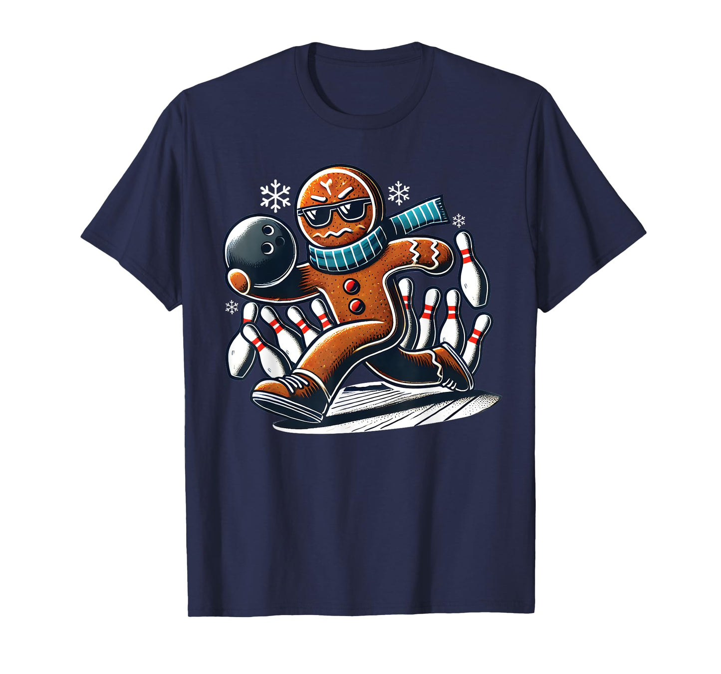 Gingerbread Playing Bowling ball and pins Christmas bowling T-Shirt