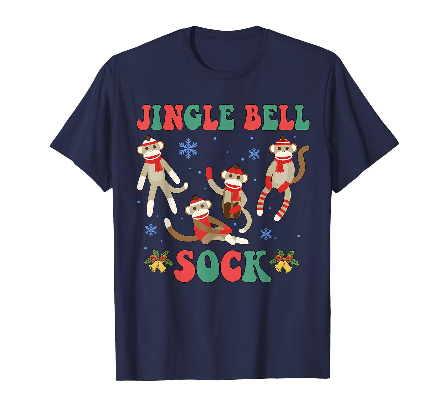 Jingle Bell Sock Funny Sock Monkey Christmas Monkey Lovers T-Shirt