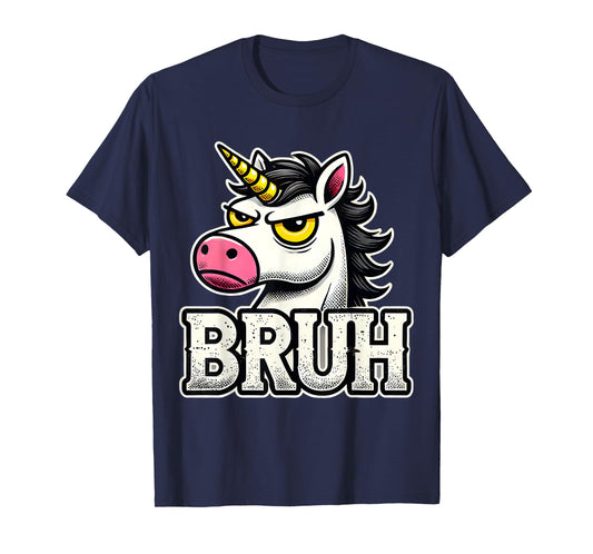 Funny Grumpy Unicorn Bruh Meme – Vintage Humorous Unicorn T-Shirt