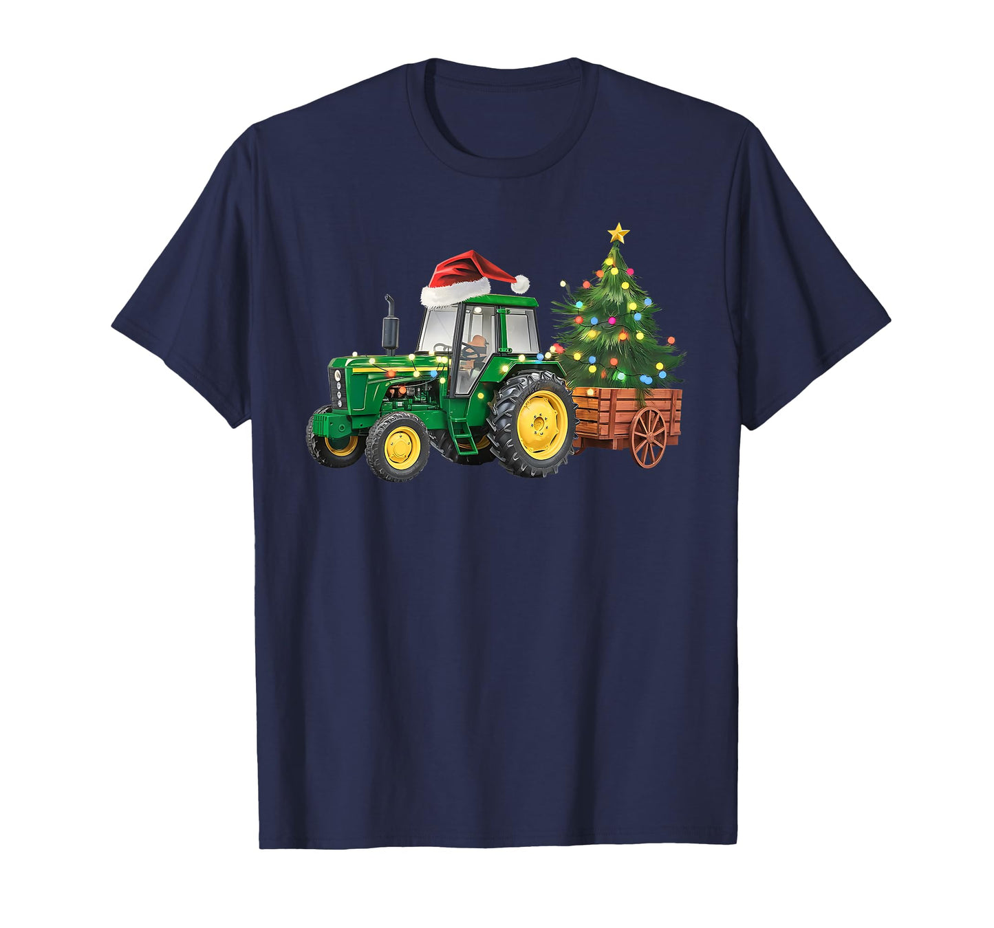 Christmas Farm Tractor Tree Lights Santa Hat Xmas Farmer T-Shirt