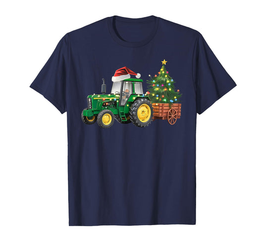 Christmas Farm Tractor Tree Lights Santa Hat Xmas Farmer T-Shirt