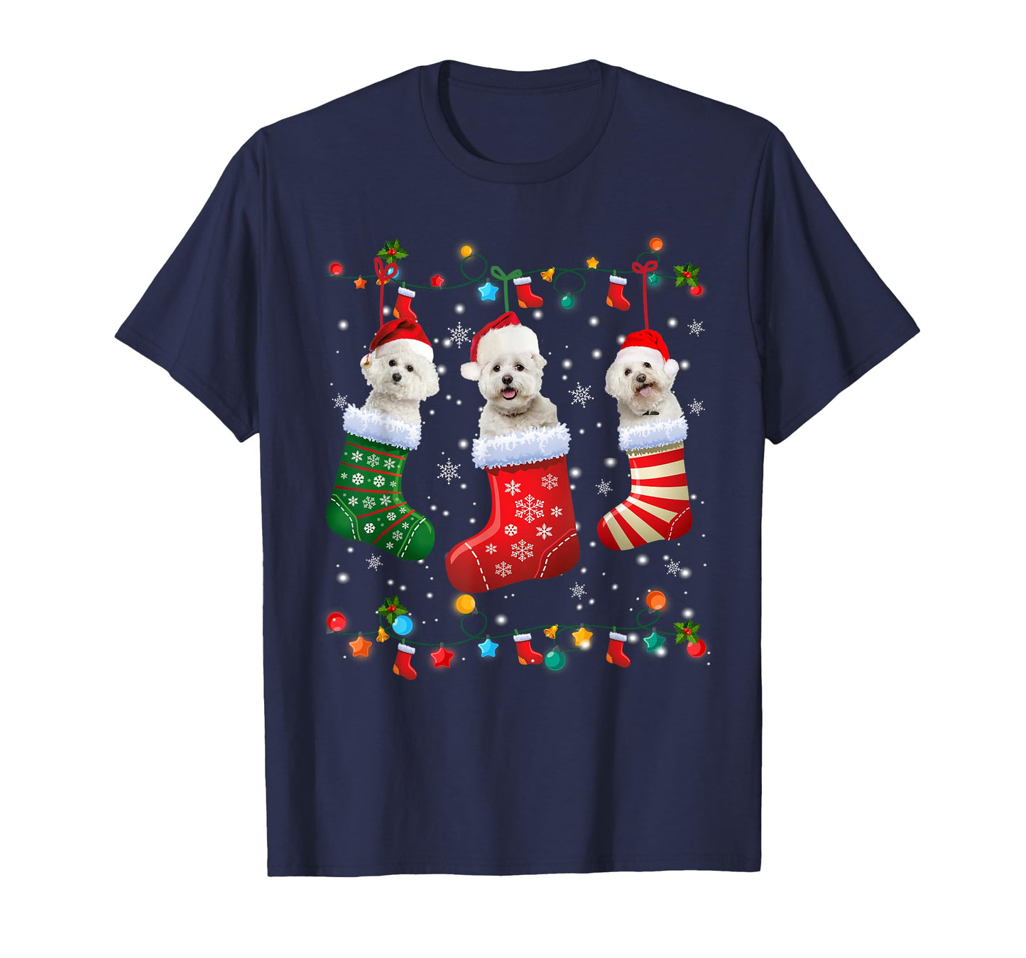 Christmas Socks Pajama Bichon Frise Dog Puppy Lover T-Shirt