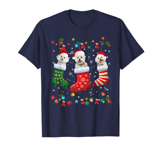 Christmas Socks Pajama Bichon Frise Dog Puppy Lover T-Shirt