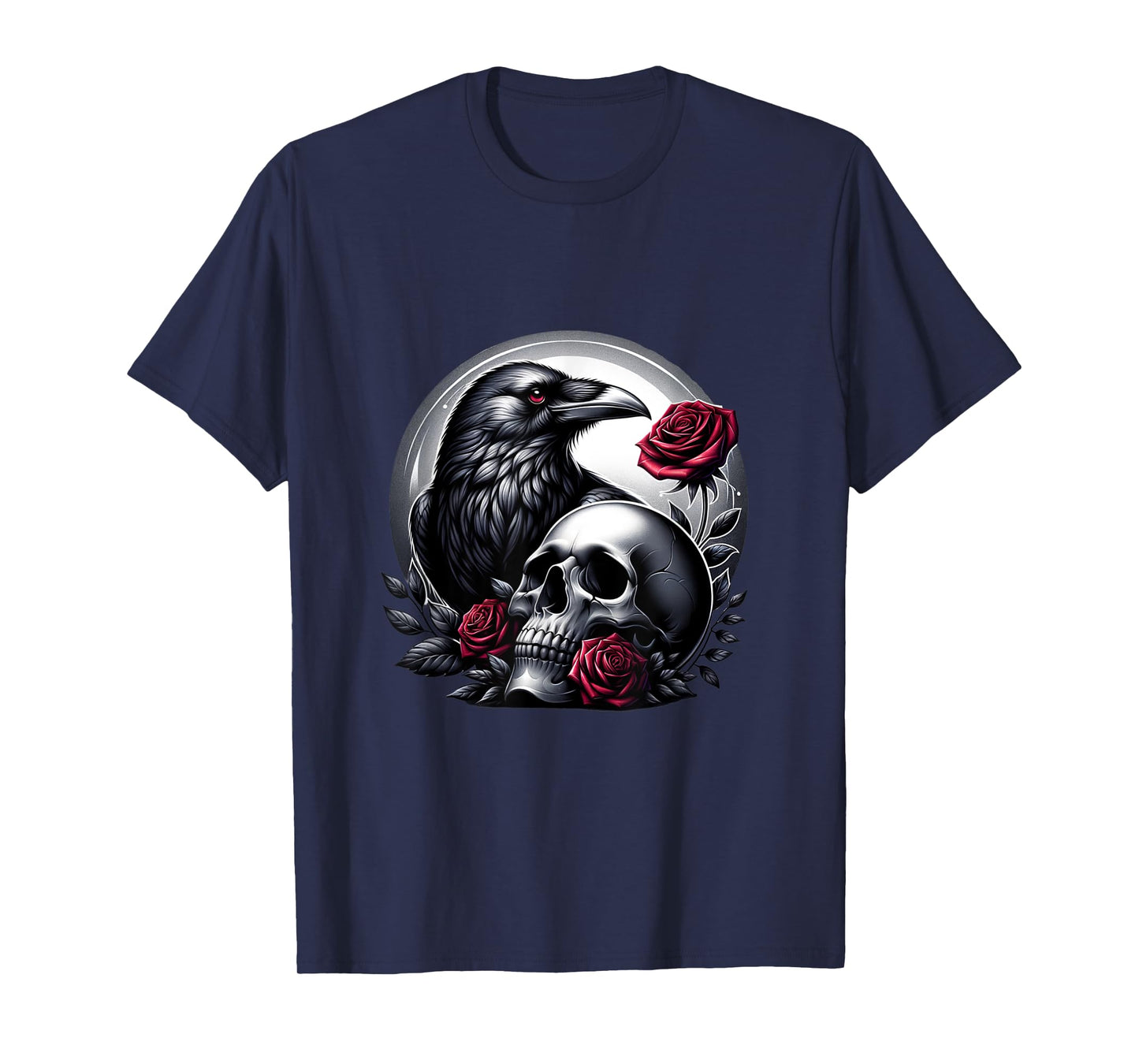 Raven skull bird crow dark gothik roses T-Shirt