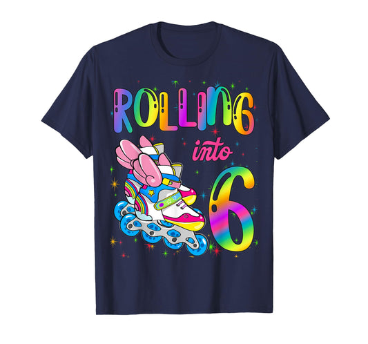 Rolling Into 6 years Let's Roll I'm Turning 6 Roller Skate T-Shirt