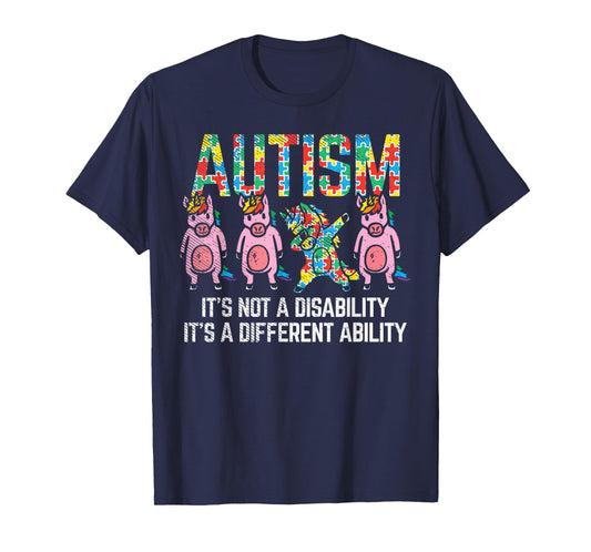 BoredKoalas Autism Awareness Unicorn Dab T-Shirt - Unisex-Adults, Black, Short Sleeve, Classic Fit, Cotton Blend, Small