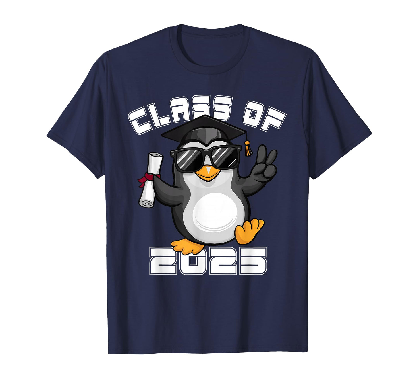 Peace Sign Hand Penguin Class of 2025 Graduation T-Shirt
