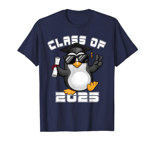 Peace Sign Hand Penguin Class of 2025 Graduation T-Shirt