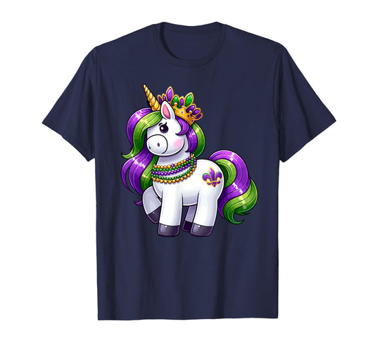Girl Mardi Gras Princess Unicorn Festive Graphic for Girls T-Shirt